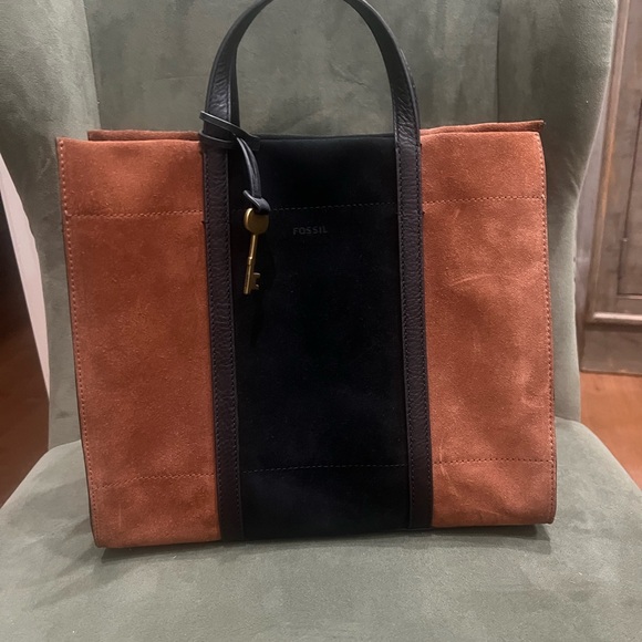 Fossil Black and Brown Suede Tote Bag - Picture 1 of 3
